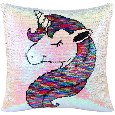 Magic Reversible Mermaid 16" X 16" Unicorn Throw Sequin Pillow for Home Decoration