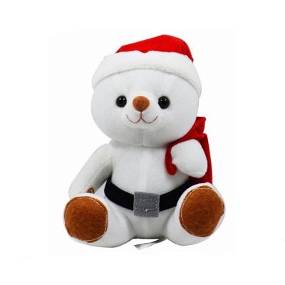 Customized Cute Christmas White Snow Man Plush Toy With Candy Bag