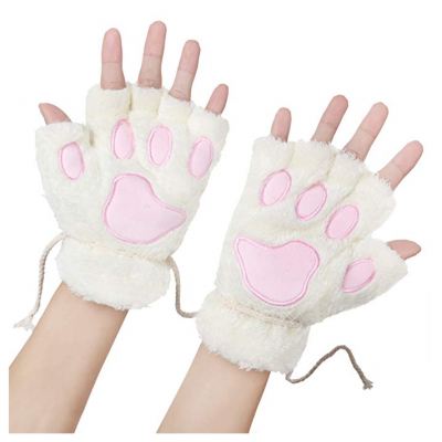 Cute Bear Plush Cat Paw Claw Glove Soft Winter Fingerless Mitten Gloves for girlfriend's gift