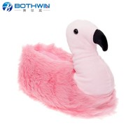 Super soft warm indoor plush animal shape flamingo slippers